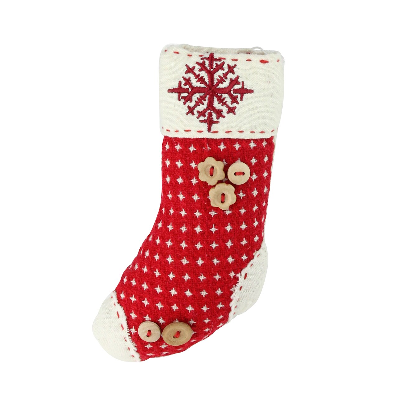 Gallerie II 7.5" Plush Red Holiday Stocking with Snowflake Embroidered Burlap Cuff Decorative Christmas Ornament